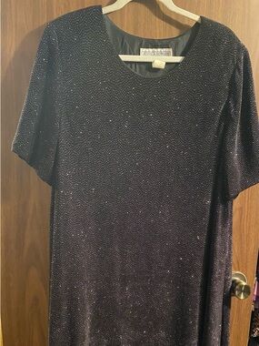 Jessica Howard Black Sparkle Short Sleeve Shift Dress Size 20.